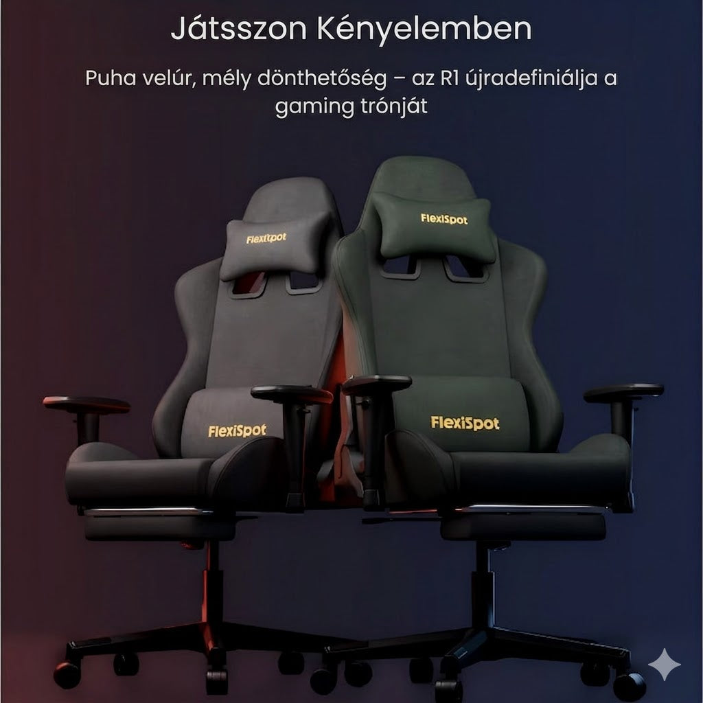 Gamer szék R1, lábtartóval, állítható háttámlával