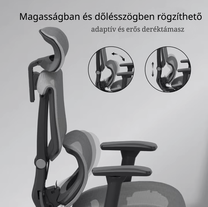 Prémium ergonomikus irodai szék C7-Air, Hálós – adaptív deréktámasz, állítható fejtámla és kartámasz, hosszú távú ülőmunkához