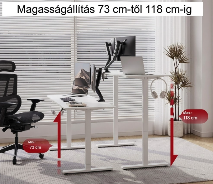 Elektromos állítható magasságú íróasztal, FQ1, számítógépasztal akasztóval és memóriafunkcióval irodába és otthonra