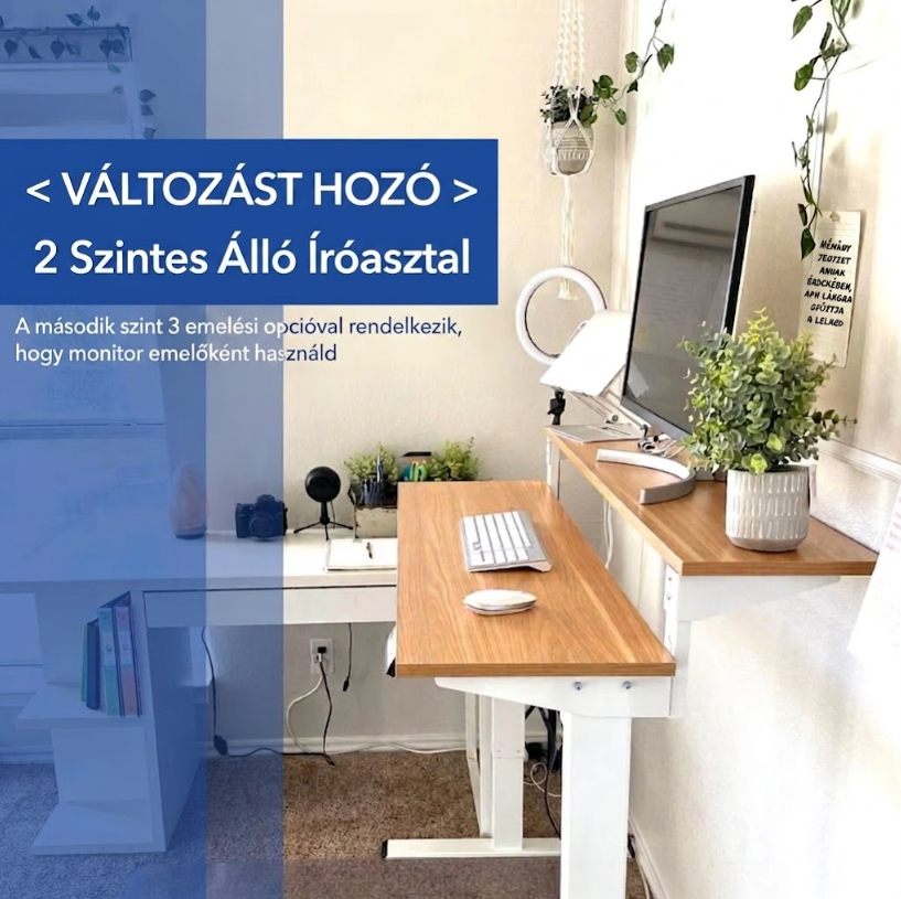 EF1 Vici Duplex állítható magasságú íróasztal, Sokoldalú egy- és kétszintes kialakítás, LED-kijelző és 4 memória előbeállítás