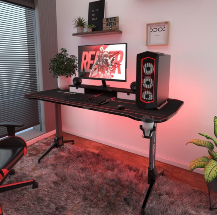 Gaming Desk GD01 gamer asztal acél vázzal 160 x 70cm, MDF asztallappal és teljes felületű egérpaddal