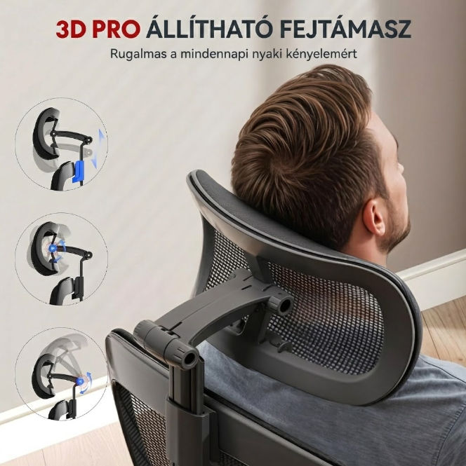 OC3-Pro Cloud Ergonomikus Irodai Szék, Magas háttámla, 8 szintű deréktámasz és Habszivacs ülőpárna