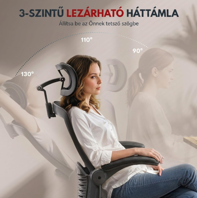 OC3-Pro Cloud Ergonomikus Irodai Szék, Magas háttámla, 8 szintű deréktámasz és Habszivacs ülőpárna