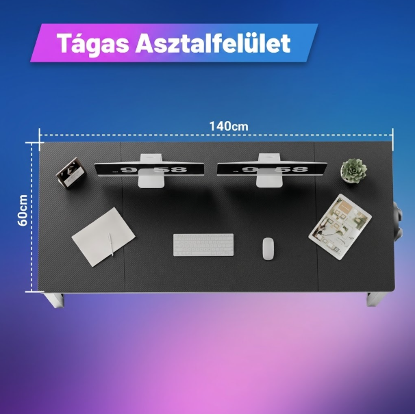 FD1-5542 Ergonómikus Számítógép- és Gaming Asztal Fejhallgató Tartóval (140 x 60 x 75 cm)