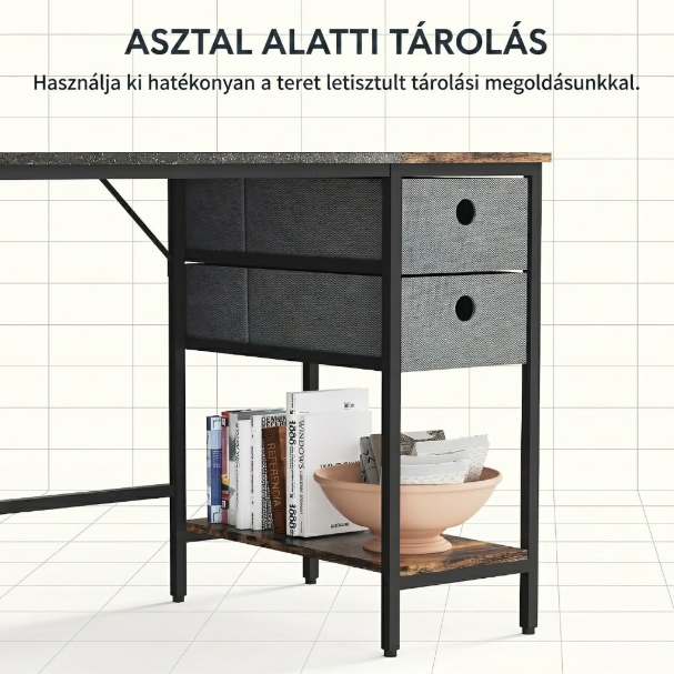 FD7 Számítógépasztal 140/160 x 60 x 75 cm, PC Asztal Fiókokkal és Tároló Polcokkal, Íróasztal Irodába és Nappaliba