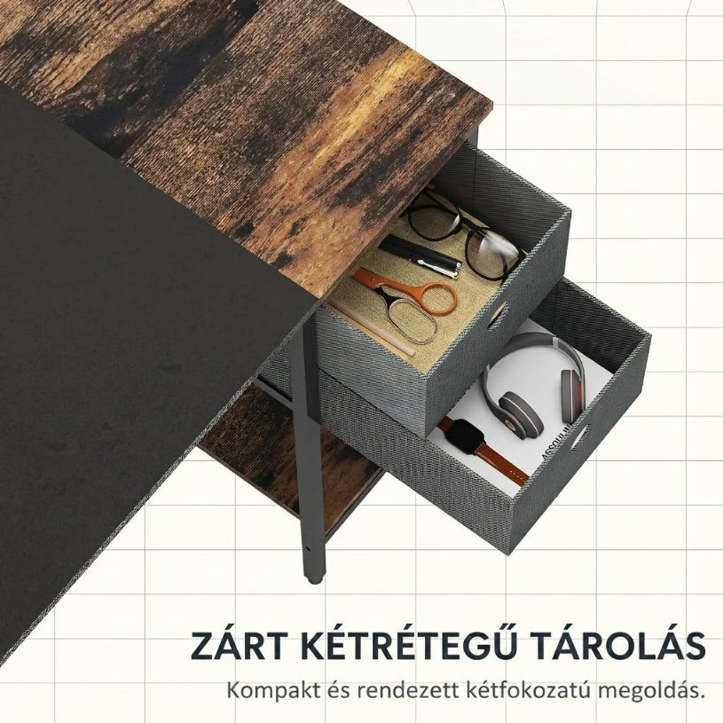 FD7 Számítógépasztal 140/160 x 60 x 75 cm, PC Asztal Fiókokkal és Tároló Polcokkal, Íróasztal Irodába és Nappaliba