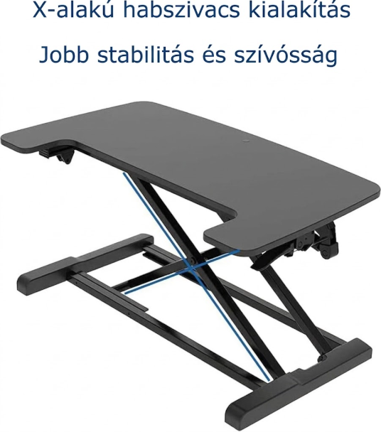 M9B Állóasztal-átalakító billentyűzettartóval, gázrugós, kétmonitoros asztali munkaállomás, 72 cm