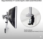 Állítható monitortartó állvány M13, kétkaros, 10"-27"-os LCD monitorokhoz, bilincsekkel rögzíthető, 8 kg teherbírás monitoronként