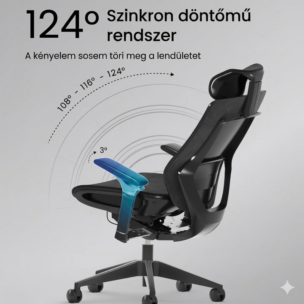Ergonomikus irodai szék BS12 Pro – Lélegző szövet kárpit, hosszú üléshez tervezve