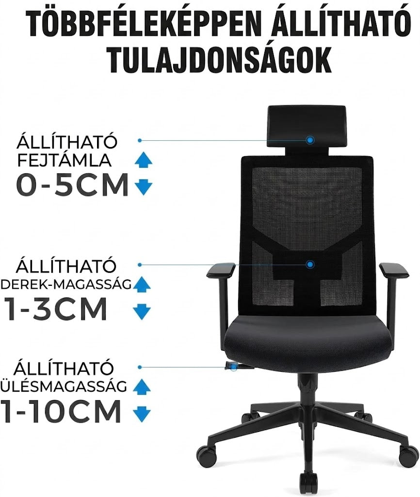 Ergonomikus irodai szék BS12, Lélegző szövet kárpit, hosszú üléshez tervezve