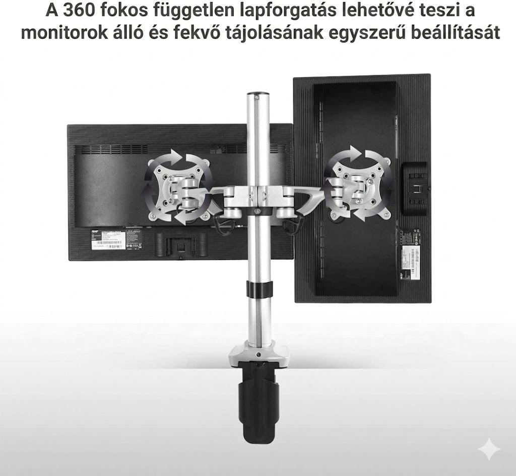 Állítható monitortartó állvány M13, kétkaros, 10"-27"-os LCD monitorokhoz, bilincsekkel rögzíthető, 8 kg teherbírás monitoronként