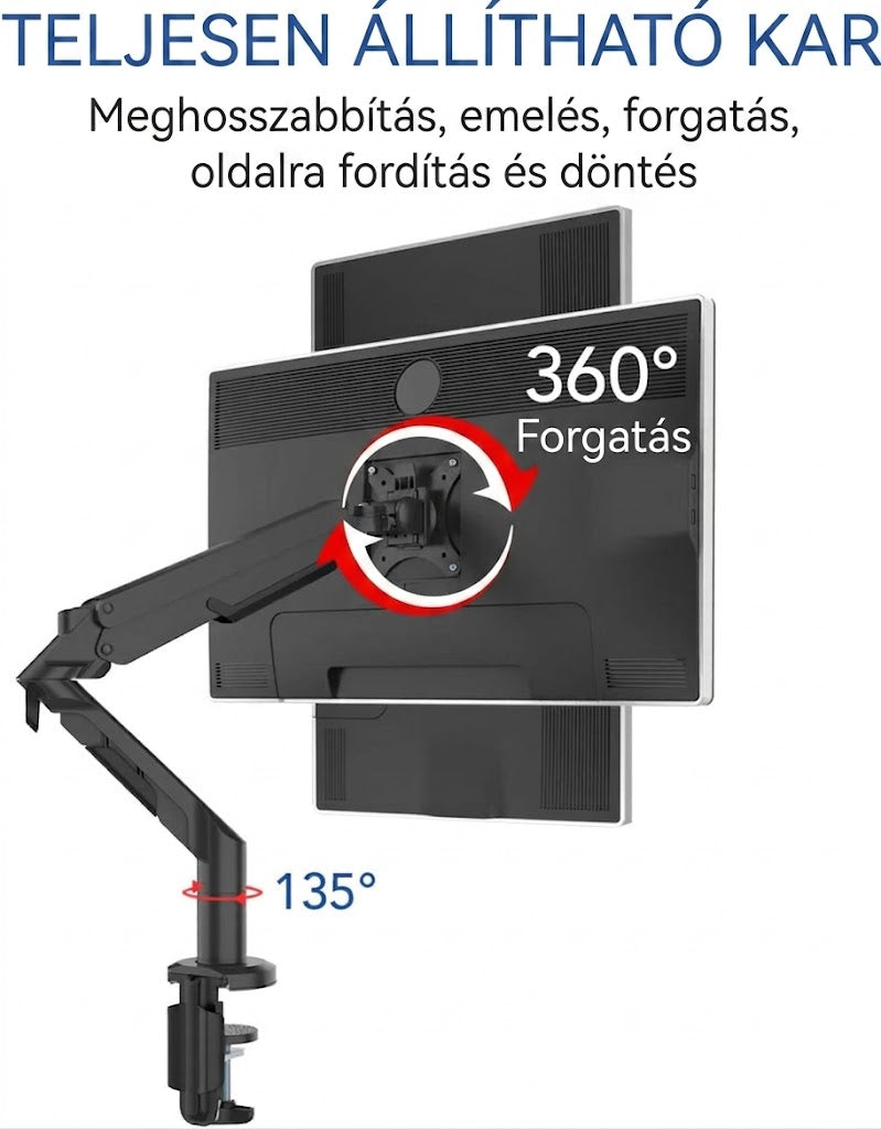 Állítható monitortartó S8 – csuklós kar, 17"-36" monitorhoz, VESA, 3-12 kg