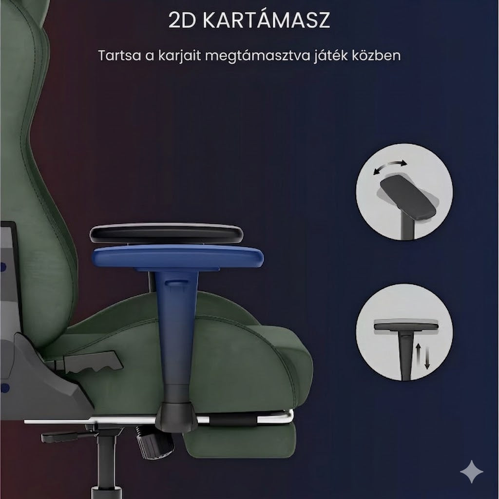 Gamer szék R1, lábtartóval, állítható háttámlával