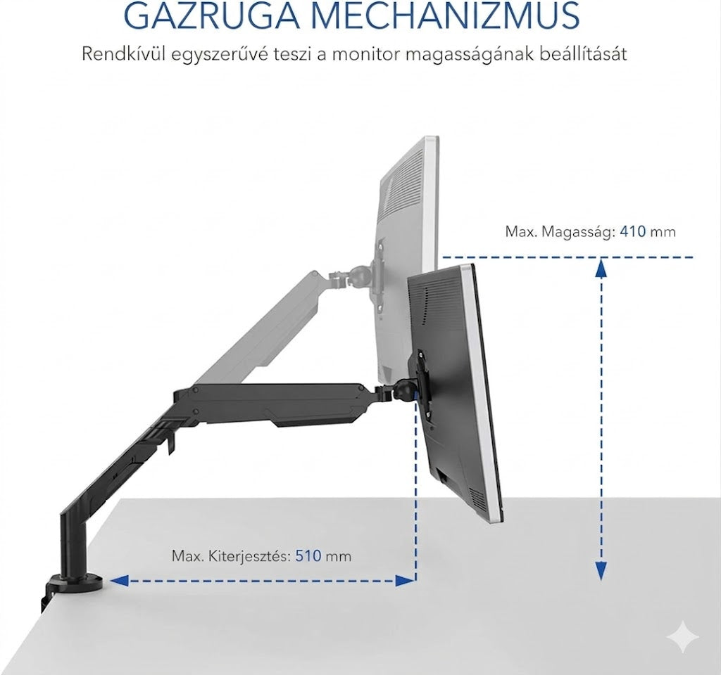 Állítható monitortartó S8D – csuklós kar, 17"-32" monitorhoz, VESA, 2-9 kg