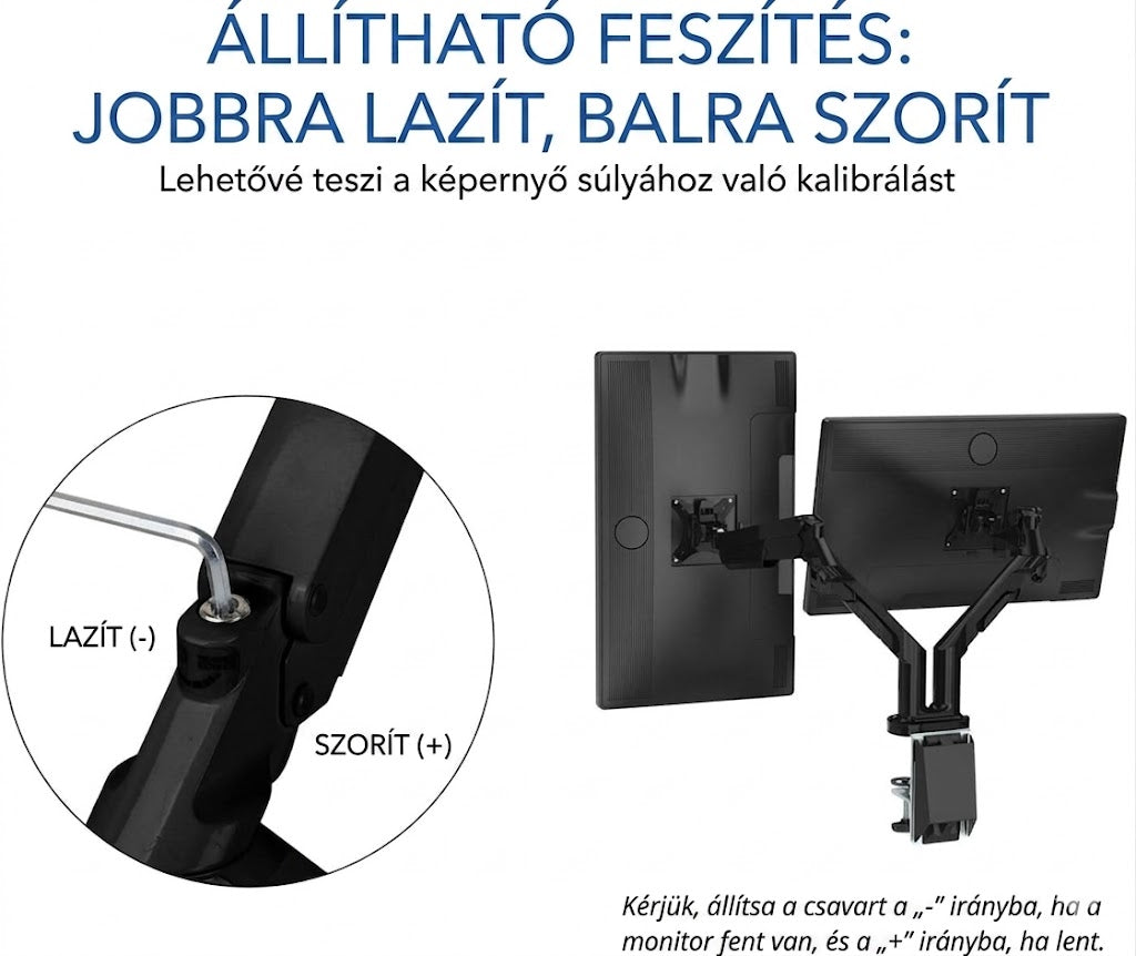 Állítható monitortartó S8D – csuklós kar, 17"-32" monitorhoz, VESA, 2-9 kg