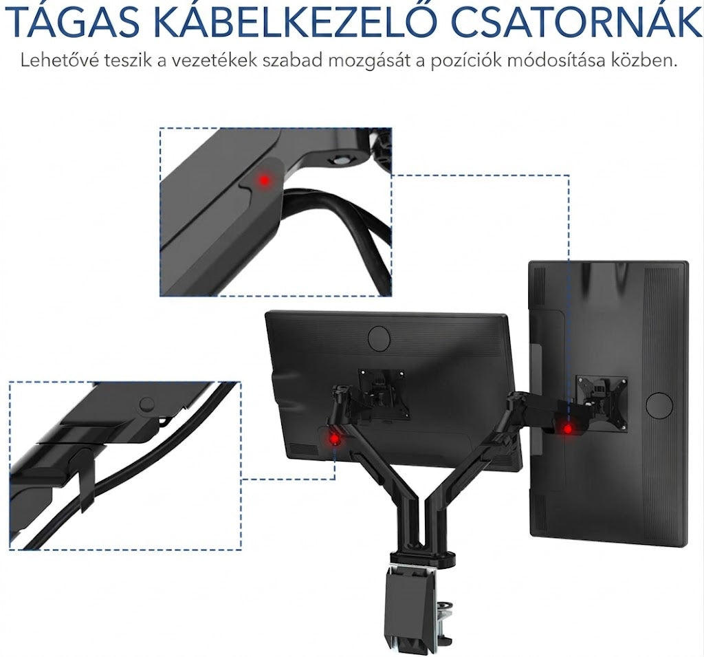 Állítható monitortartó S8D – csuklós kar, 17"-32" monitorhoz, VESA, 2-9 kg