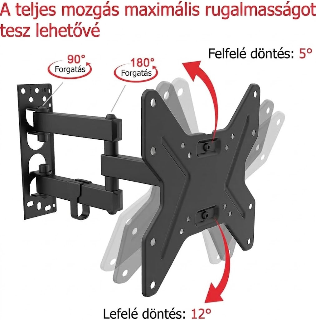 TV fali tartó, 13"-42"-os (33–107 cm) LED/LCD/plazma TV-khez, dönthető és forgatható