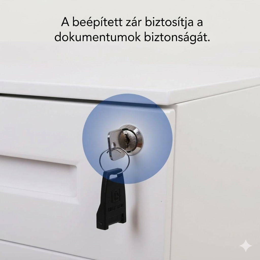Fém mobil irattároló szekrény CB31 – 3 fiókos, zárható, görgős, irodai és otthoni használatra