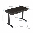 Elektromosan állítható magasságú íróasztal EHD sorozat, 75-125 cm állítható magasság, 40 kg teherbírás, USB porttal, Fiókos