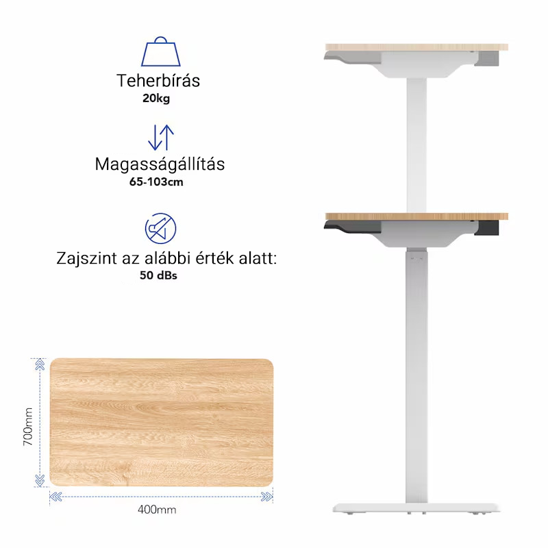Többfunkciós állítható oldalasztal E26 – elektromos, 65–103 cm
