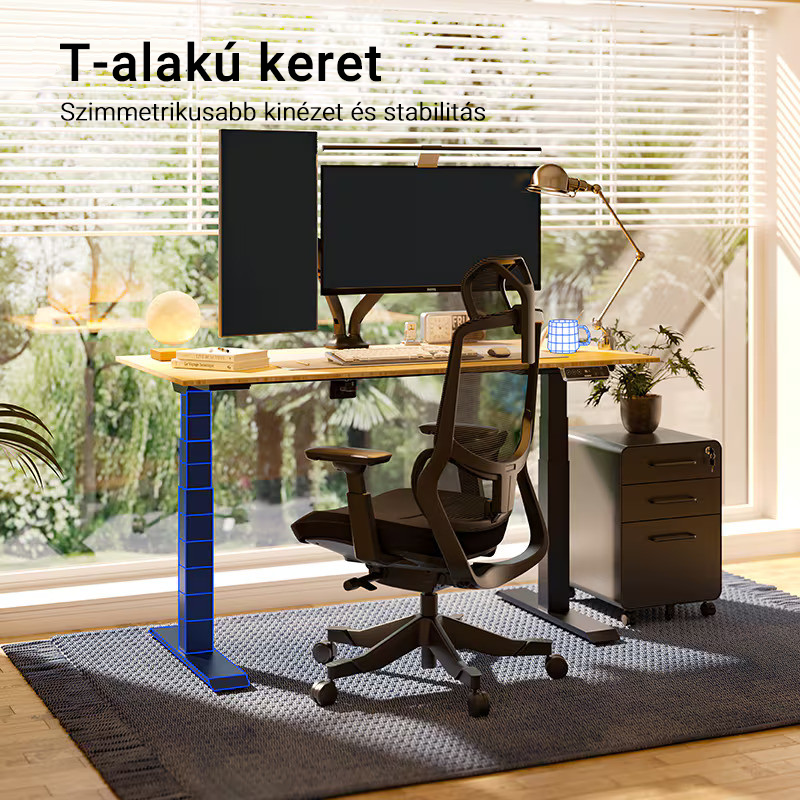 Prémium Elektromos Íróasztal Láb E7H , 68-133cm Állítható, Kétmotoros, 125 kg Teherbírás, LED érintőképernyő, 4 memóriahely, USB töltőport