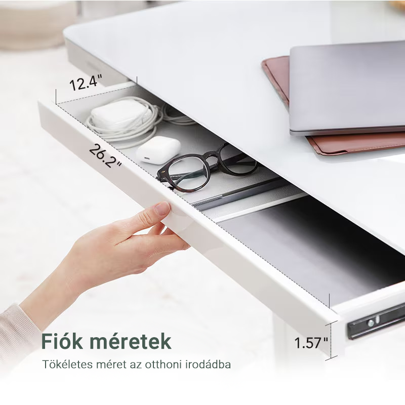 Comhar All-in-One elektromos állítható íróasztal fiókkal, 120x60cm USB-töltővel és memória panellel