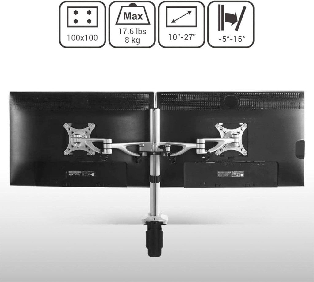 Állítható monitortartó állvány M13, kétkaros, 10"-27"-os LCD monitorokhoz, bilincsekkel rögzíthető, 8 kg teherbírás monitoronként