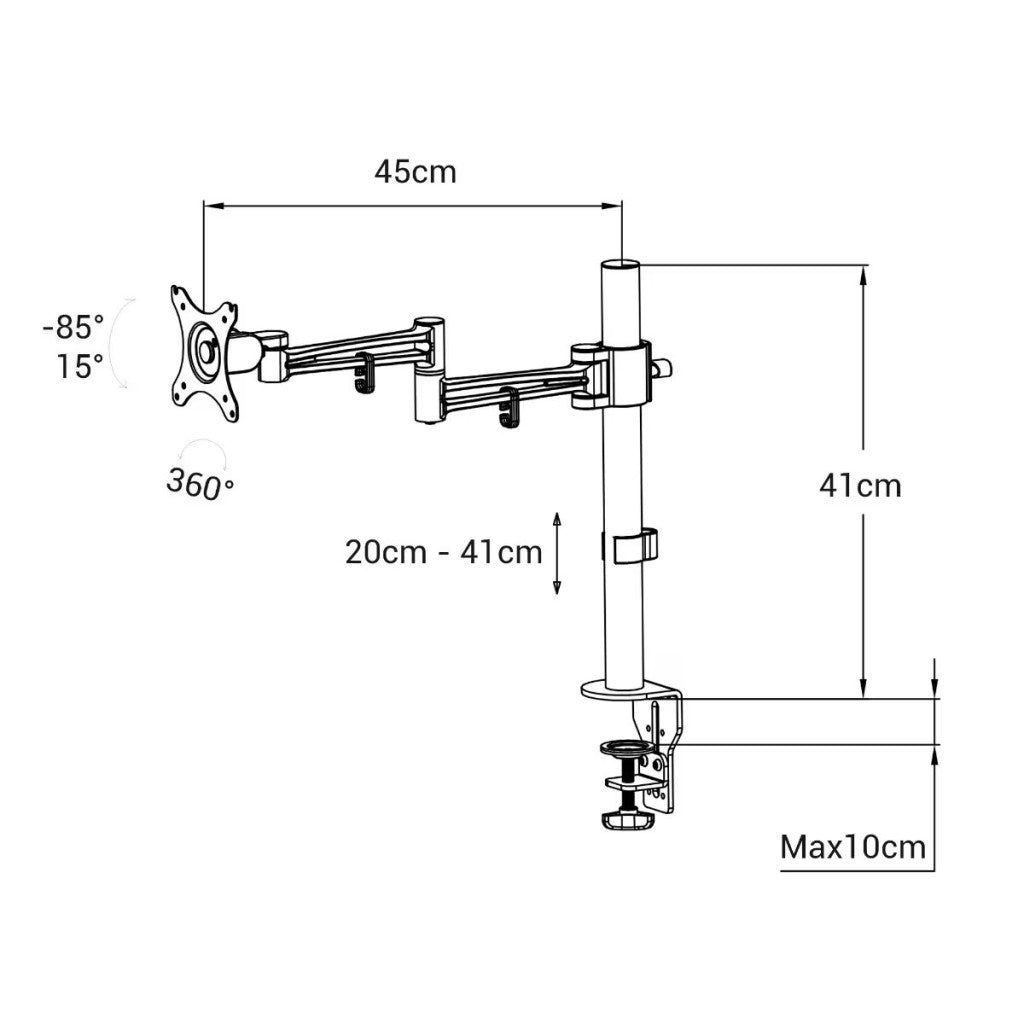 Állítható monitortartó állvány M21, egykaros, 10"-27"-os monitorokhoz, 10 kg teherbírás