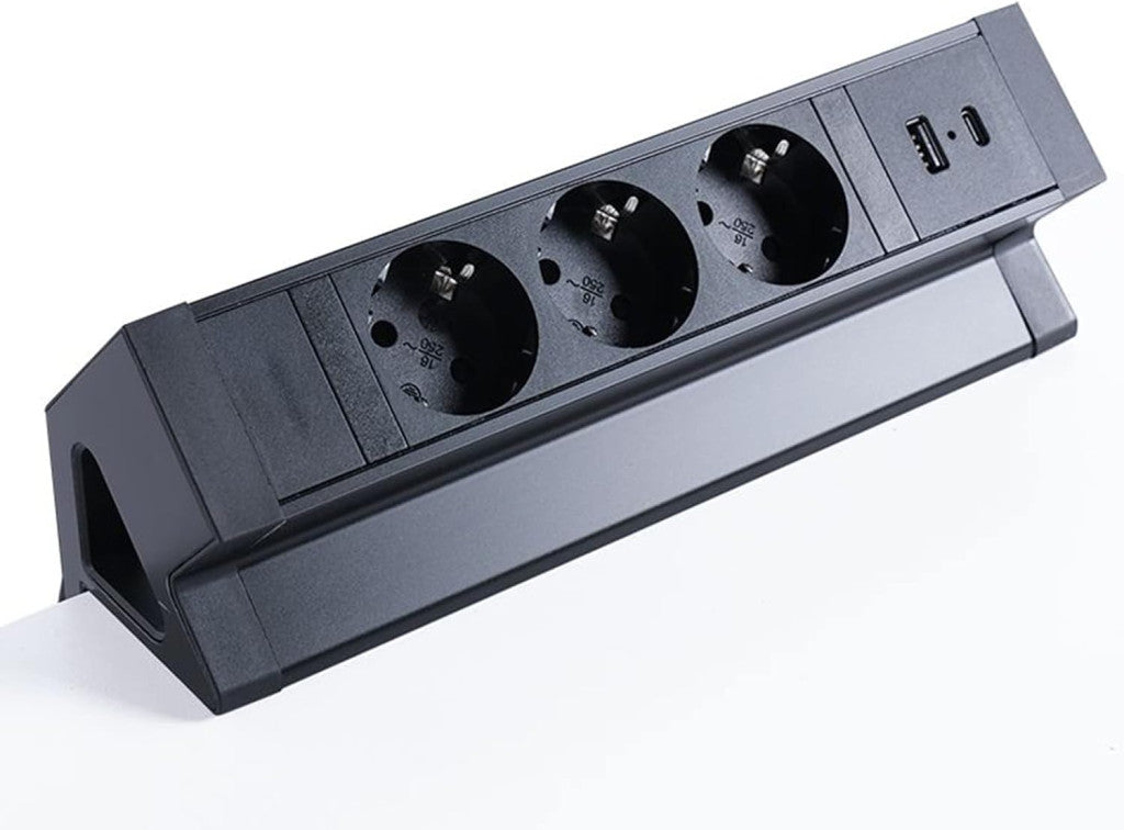 Asztali multialjzat 3 aljzattal és 2 integrált USB porttal (A+C típus) és 2 rögzítőkonzollal