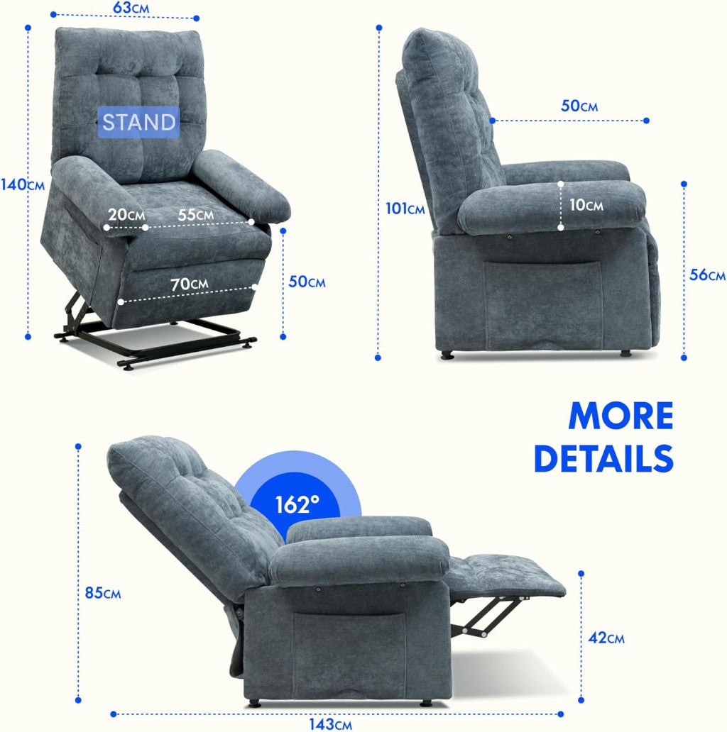 Elektromos felállást segítő relaxfotel XL1 – 3 motoros, fokozatmentesen állítható, oldalzsebbel