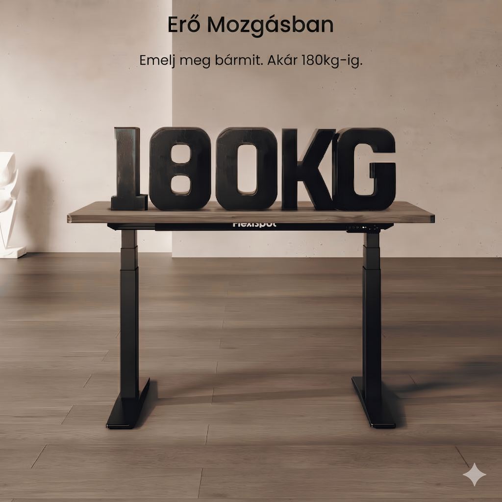Elektromos Íróasztal Láb E9, dupla kefenélküli motor, 180kg Teherbírás, 63.5-128.5cm Állítható, LED érintőképernyő, 4 memóriahely, USB töltőport