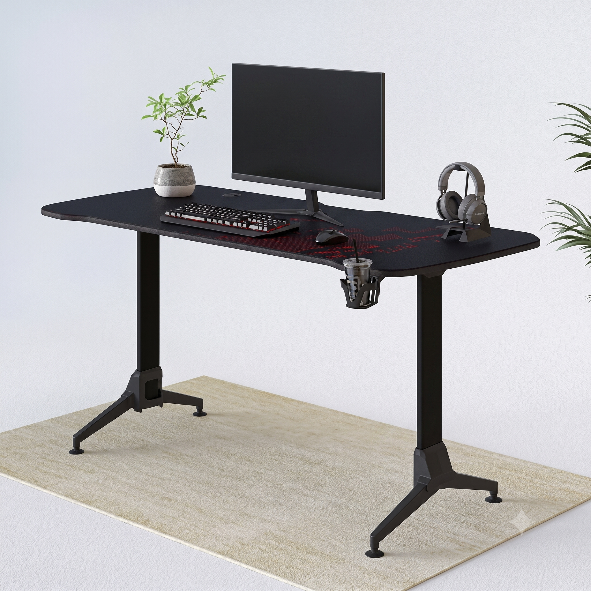 Gaming Desk GD01 gamer asztal acél vázzal 160 x 70cm, MDF asztallappal és teljes felületű egérpaddal
