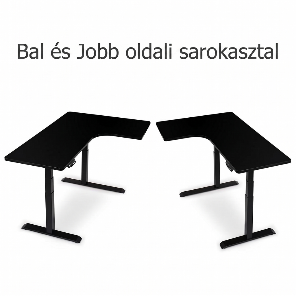 L-alakú hárommotoros állítható íróasztal, E3L, 125 kg teherbírás, 60-123cm magasságállítás, Jobb- és balkezes kialakításhoz is