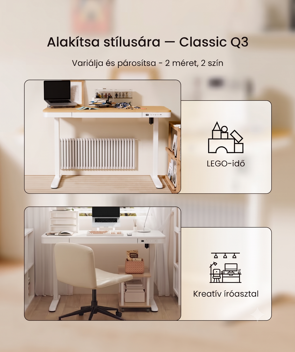 Q3 multifunkciós, stílusos állóasztal fiókokkal