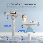 Elektromos gyermek tanulóasztal, SK1W, Állítható magasság,  Ergonomikus állóasztal gyerekeknek kampóval, Memóriagombokkal, 120 x 60 cm (fehér)