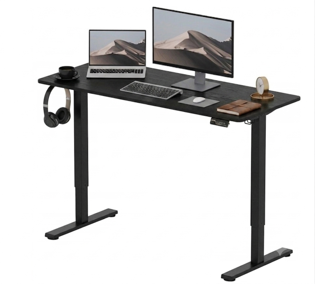 Elektromos állítható magasságú íróasztal, FQ1, 120x60 cm, számítógépasztal akasztóval és memóriafunkcióval irodába és otthonra