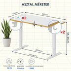 Elektromos gyermek tanulóasztal, SK1W, Állítható magasság,  Ergonomikus állóasztal gyerekeknek kampóval, Memóriagombokkal, 120 x 60 cm (fehér)