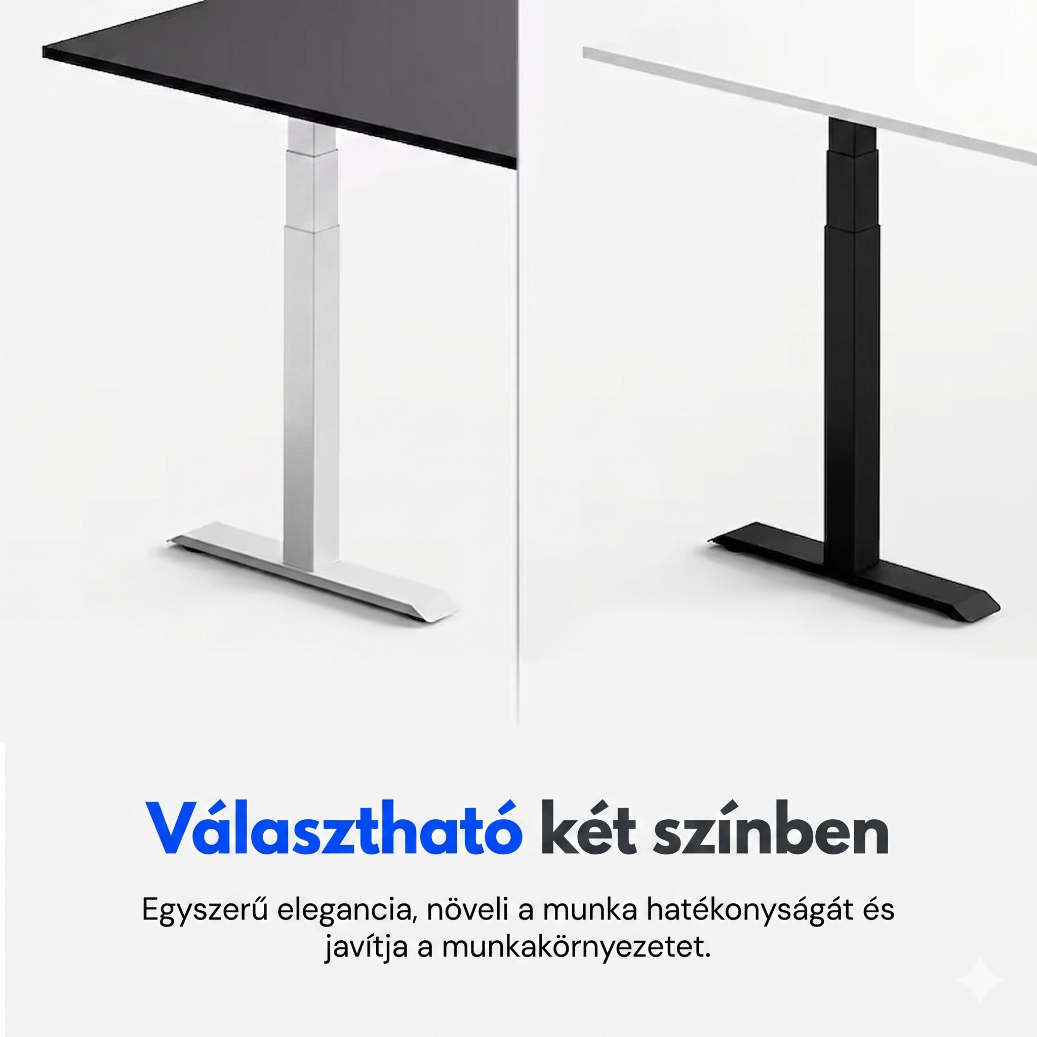 L-alakú hárommotoros állítható íróasztal E7L, 150 kg teherbírás, 63,5–128,5 cm magasságállítás, Jobb- és balkezes kialakításhoz is