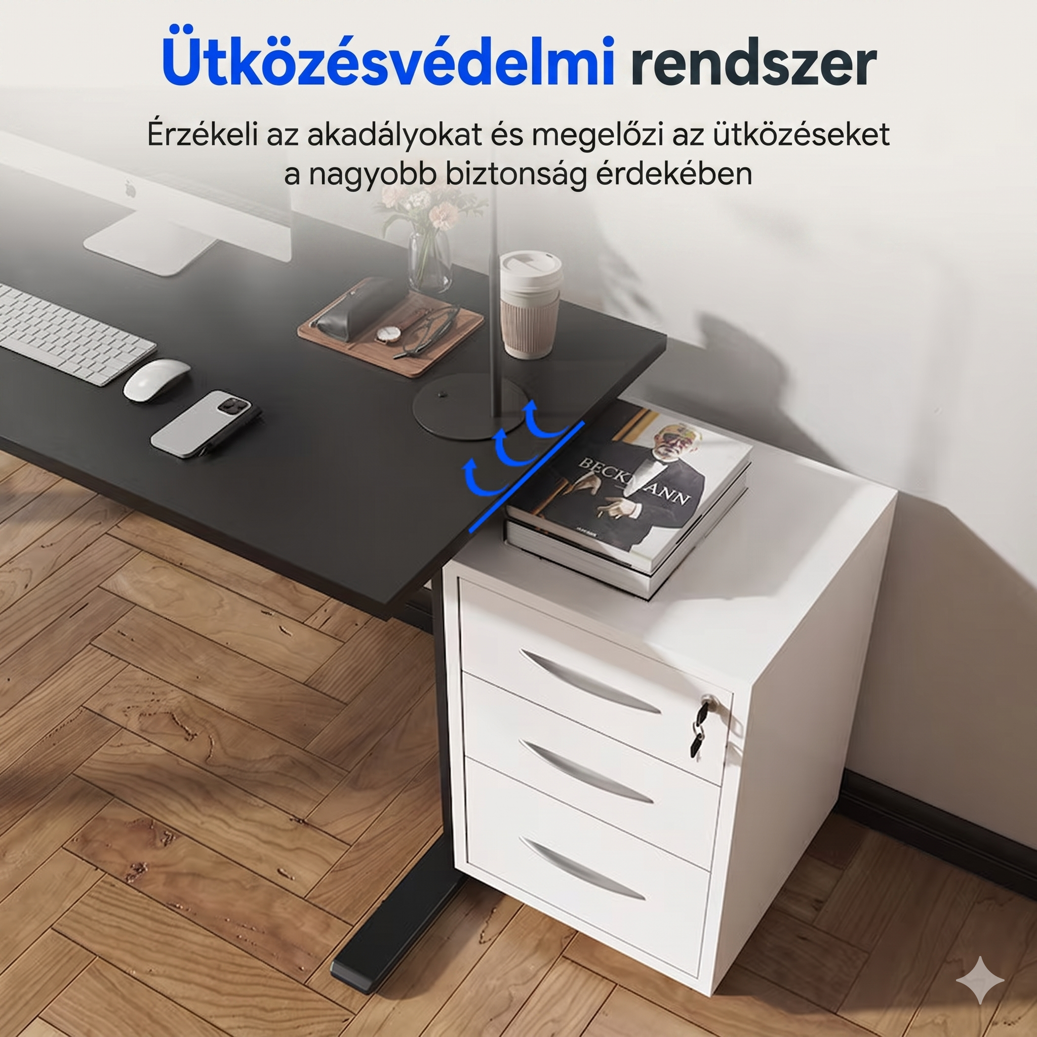L-alakú hárommotoros állítható íróasztal E2L, 100kg teherbírás, 71-121cm magasságállítás, Jobb- és balkezes kialakításhoz is