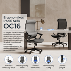 Ergonomikus irodai szék, íróasztali szék, OC16, stílusos, elasztomer hálós anyag, lélegző, deréktámasz, rögzítő funkció, állítható hintázás, állítható ülésmagasság, csendes görgők