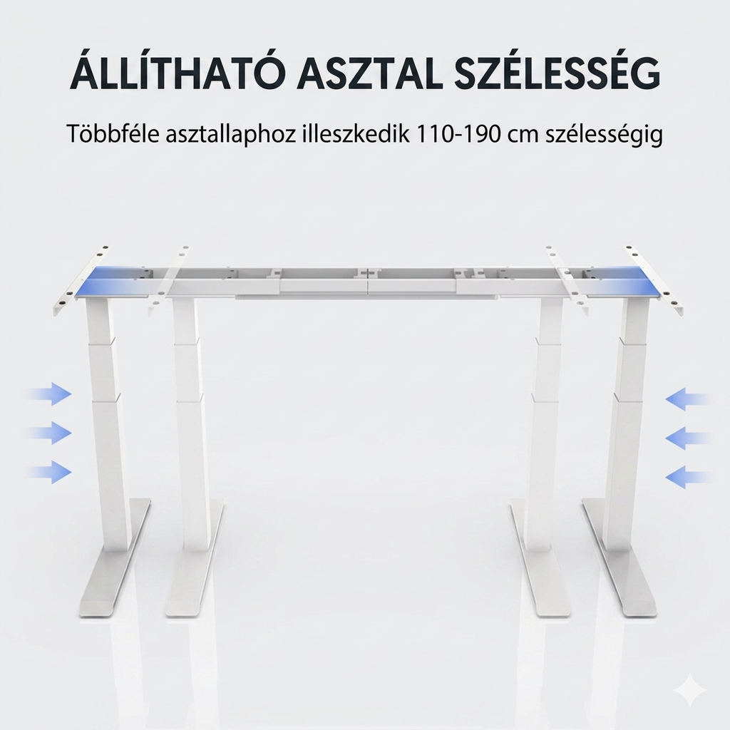 Prémium Elektromos Íróasztal Láb E7, 58-123cm Állítható, Kétmotoros, 125 kg Teherbírás, LED érintőképernyő, 4 memóriahely, USB töltőport