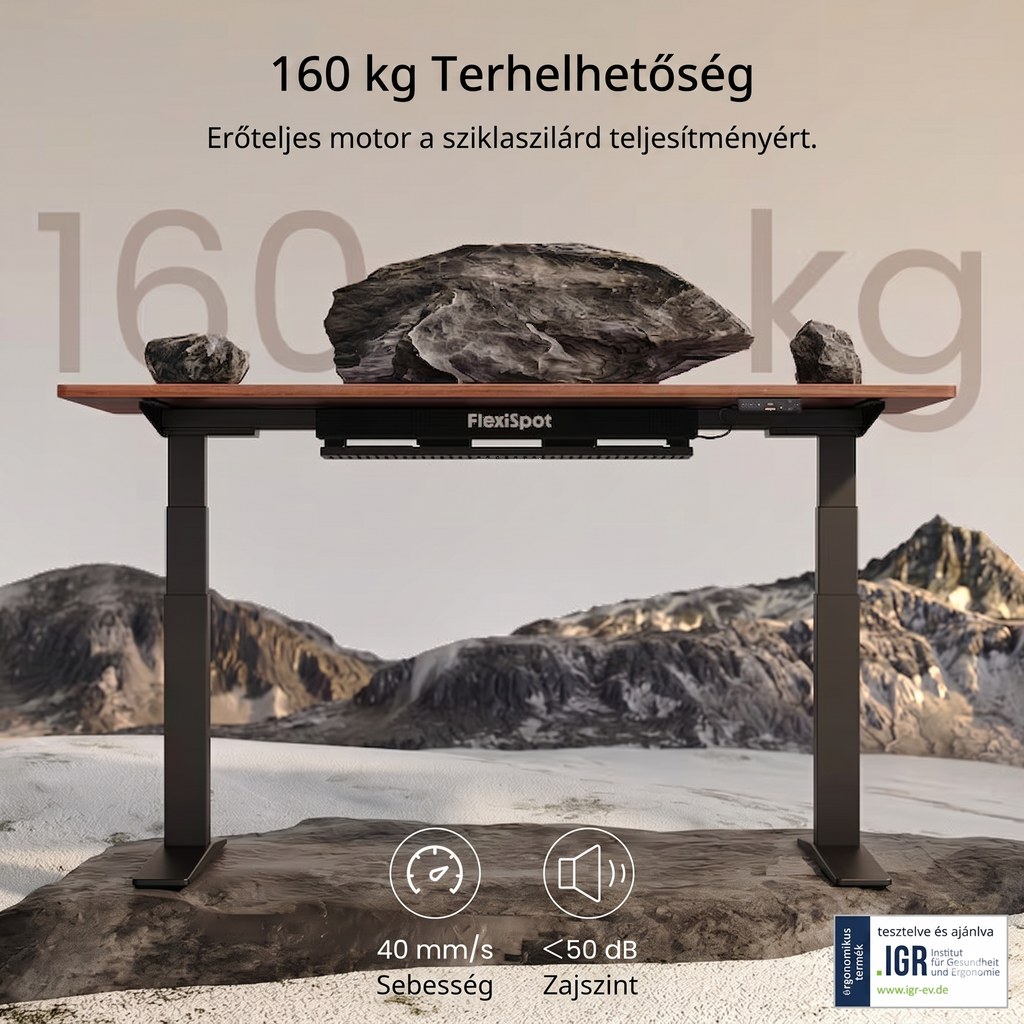 Prémium Elektromos Íróasztal Láb E7 Pro, 63.5-128.5cm Állítható, Kétmotoros, 160 kg Teherbírás, LED érintőképernyő, 4 memóriahely, USB töltőport