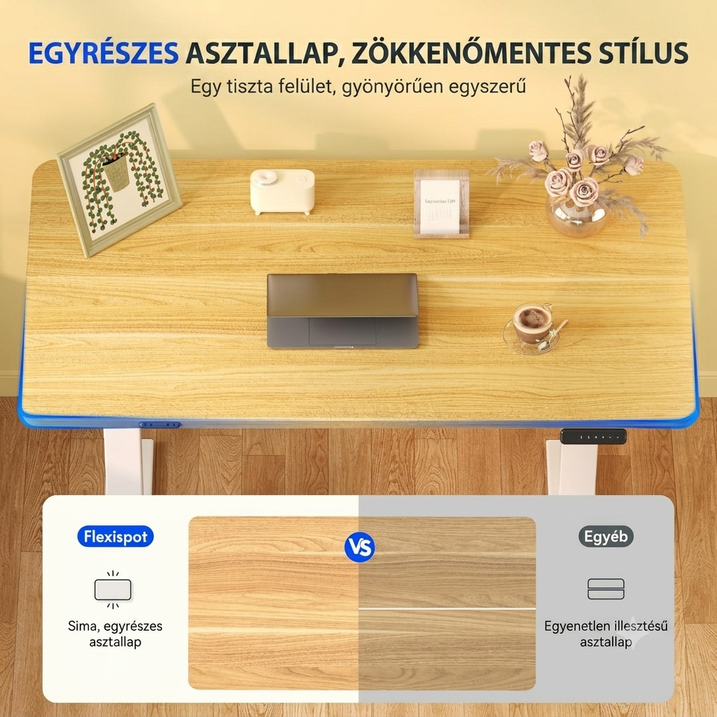 QN1 Basic elektromosan állítható magasságú íróasztal, 100 × 60 cm-es tömör asztallappal, 2 fokozatú magasságállítással.
