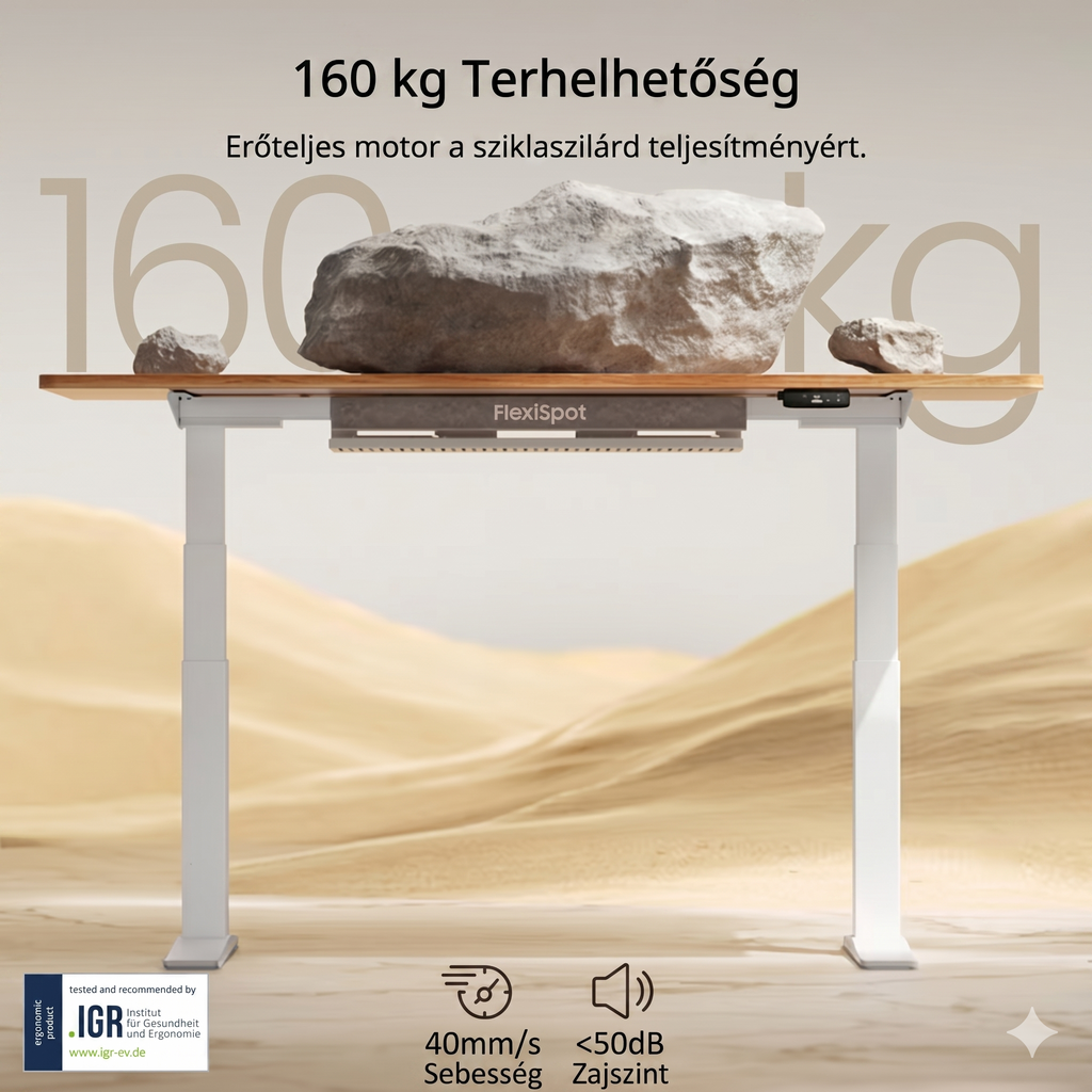 Prémium Elektromos Íróasztal Láb E7 Pro, 63.5-128.5cm Állítható, Kétmotoros, 160 kg Teherbírás, LED érintőképernyő, 4 memóriahely, USB töltőport