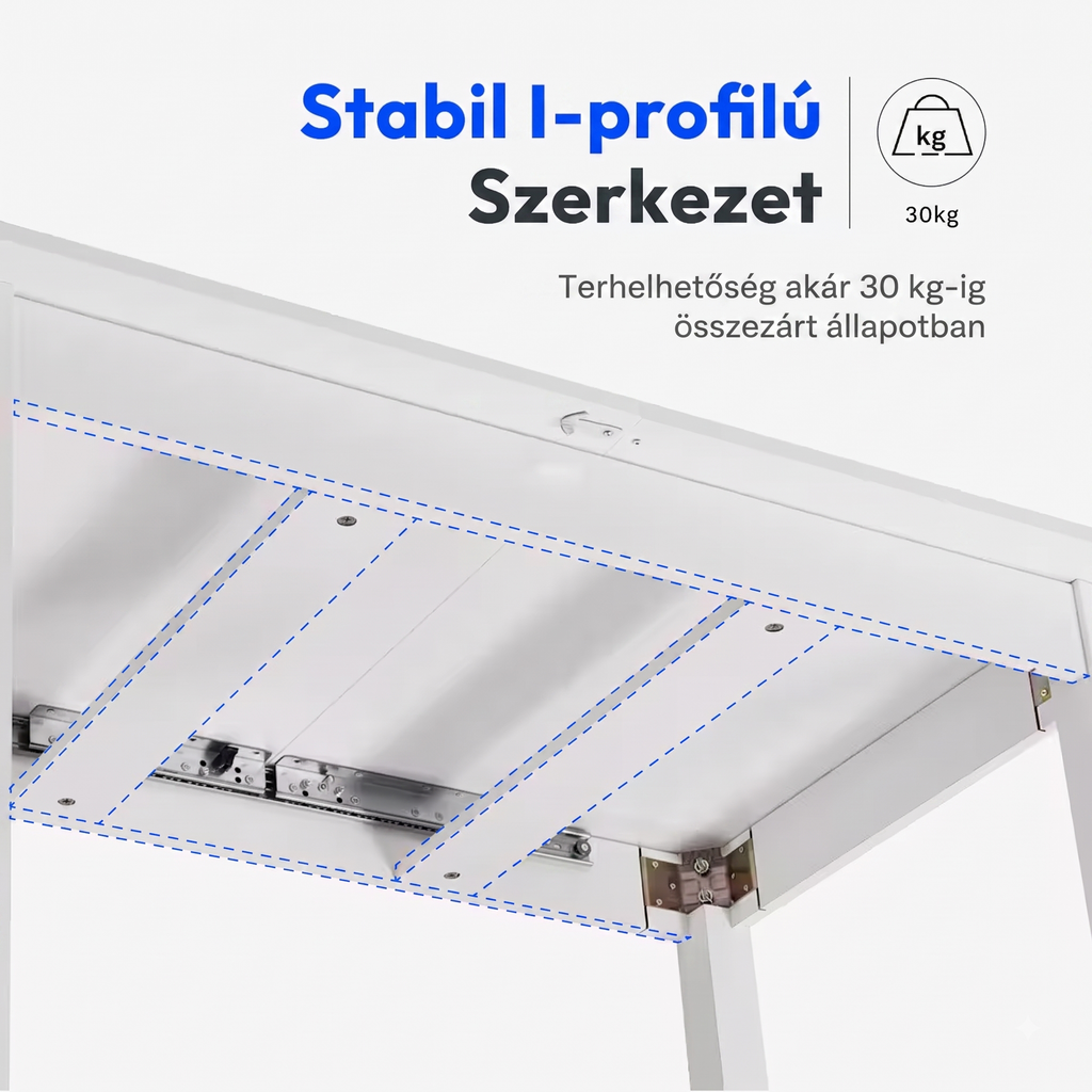 Bővíthető étkezőasztal DT1, 110–150 × 70 cm, I-gerendás szerkezettel és lamellás kialakítással