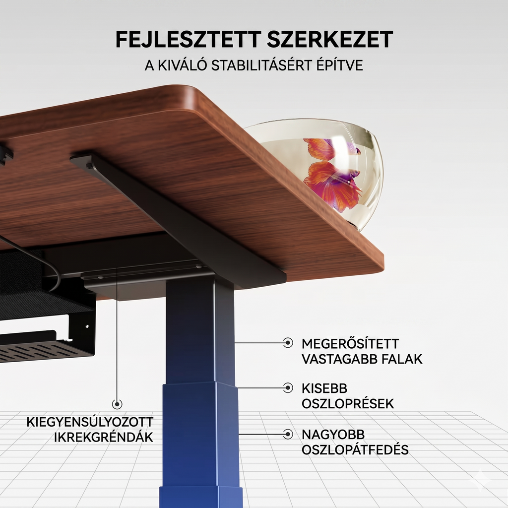 Prémium Elektromos Íróasztal Láb E7 Pro, 63.5-128.5cm Állítható, Kétmotoros, 160 kg Teherbírás, LED érintőképernyő, 4 memóriahely, USB töltőport