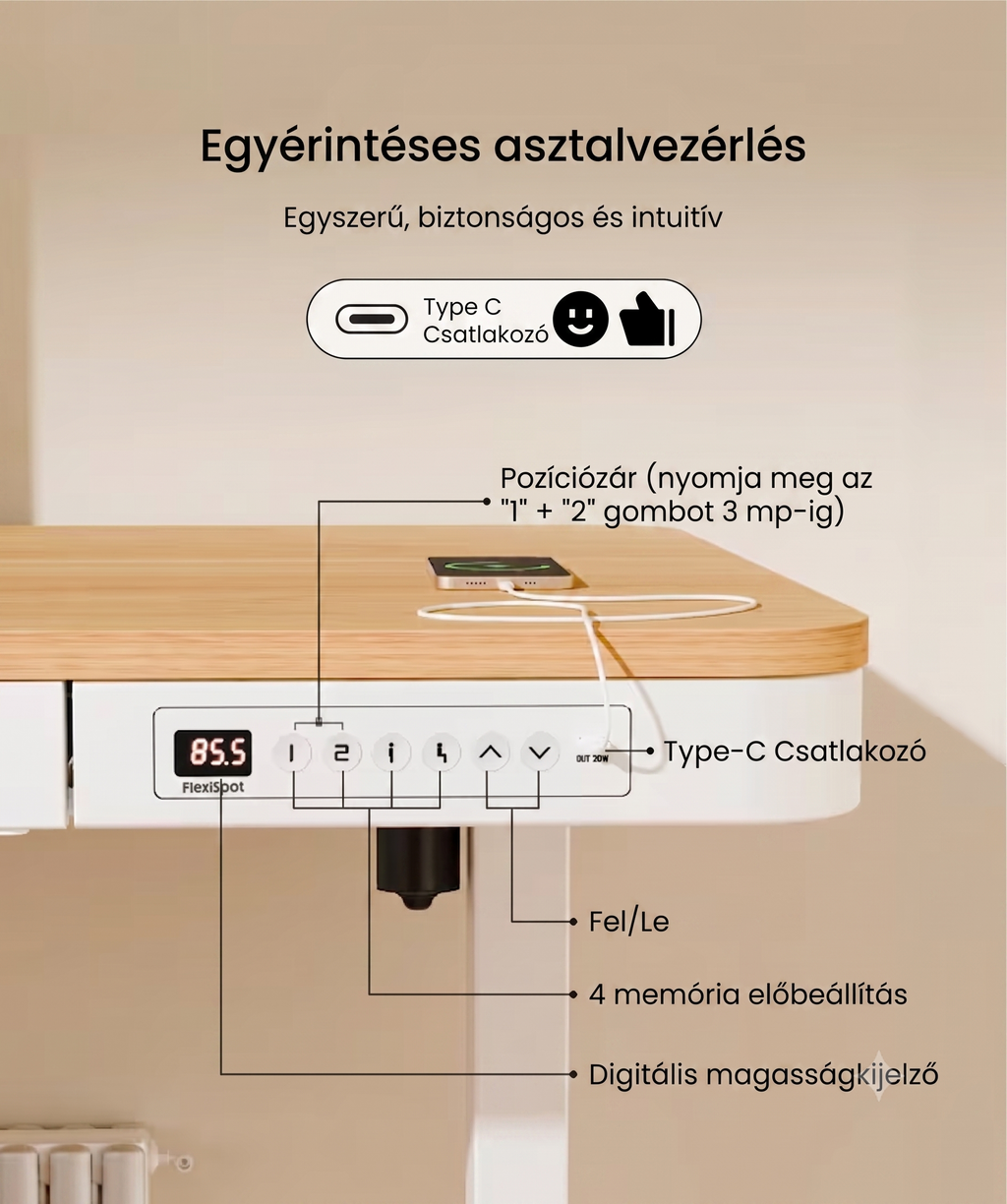 Q3 multifunkciós, stílusos állóasztal fiókokkal