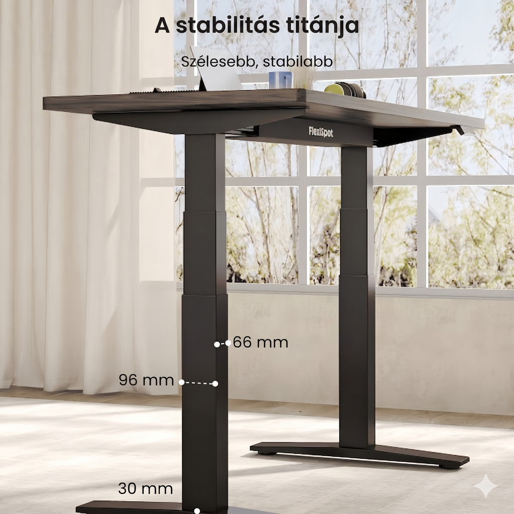Elektromos Íróasztal Láb E9, dupla kefenélküli motor, 180kg Teherbírás, 63.5-128.5cm Állítható, LED érintőképernyő, 4 memóriahely, USB töltőport