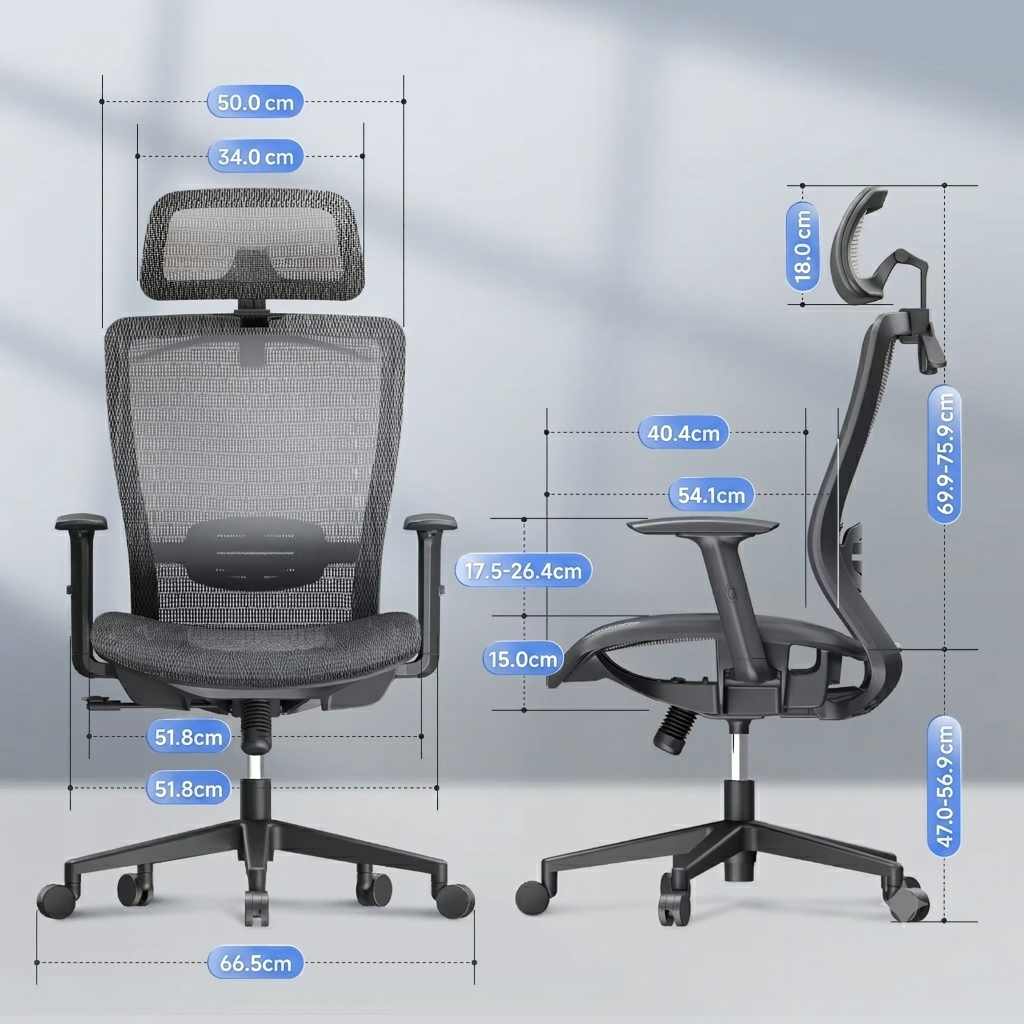Ergonomikus irodai szék, OC3, 2D kartámasz, Hálós