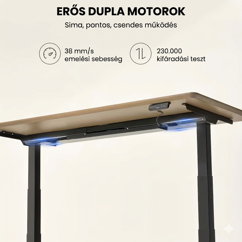 Prémium Elektromos Íróasztal Láb E7H , 68-133cm Állítható, Kétmotoros, 125 kg Teherbírás, LED érintőképernyő, 4 memóriahely, USB töltőport